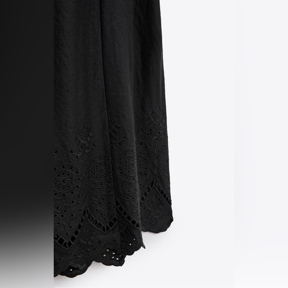 Zara New Women Sexy Bohemian Dark Anthracite Embroidered Slip Dress - Picture 9 of 15